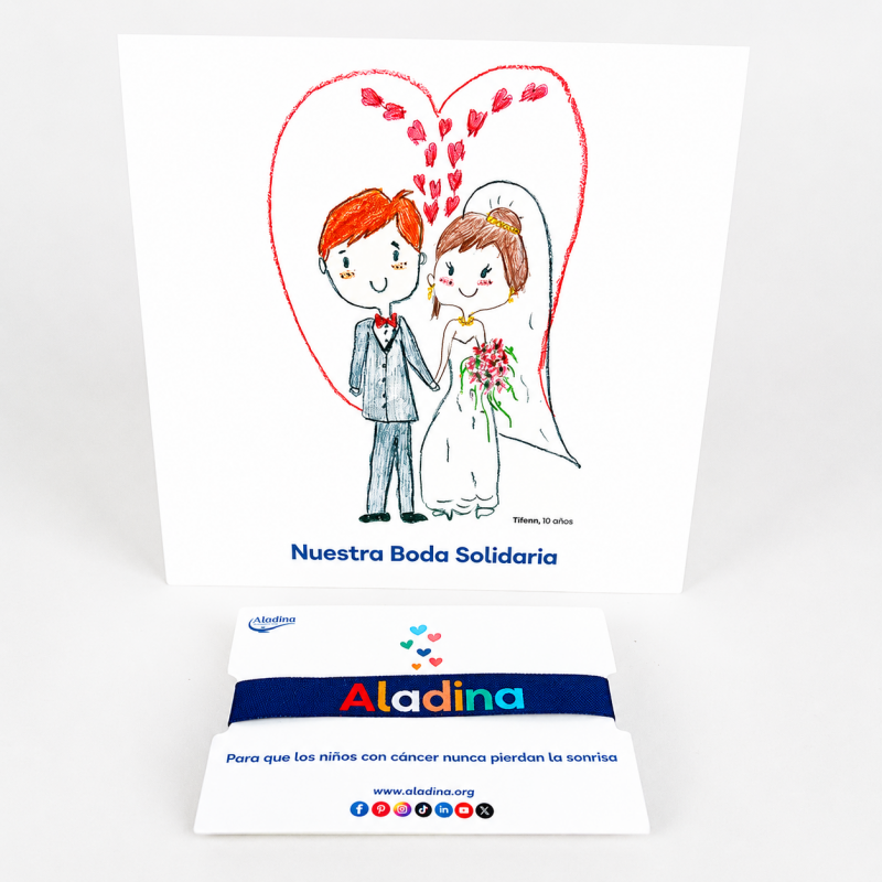 Pack pulsera y tarjetón para bodas solidarias Aladina