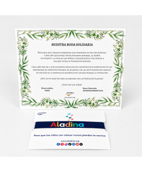 Tarjeta elegante y pulsera solidaria Aladina