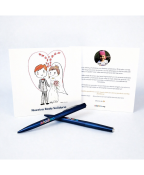Pack de tarjeta con bolígrafo solidario Aladina