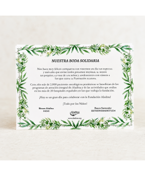 Tarjetas elegante para bodas solidarias Aladina