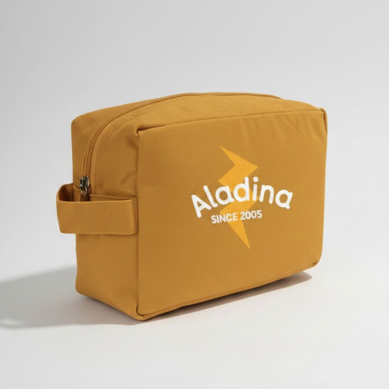 Neceser solidario Fundación Aladina de algodón orgánico certificado GOTS con cremallera