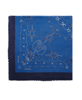 Pashmina solidaria con estampado de bandana azul Aladina