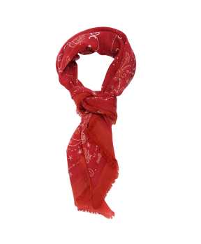 Pashmina solidaria con estampado de bandana en tonos burdeos y rojo
